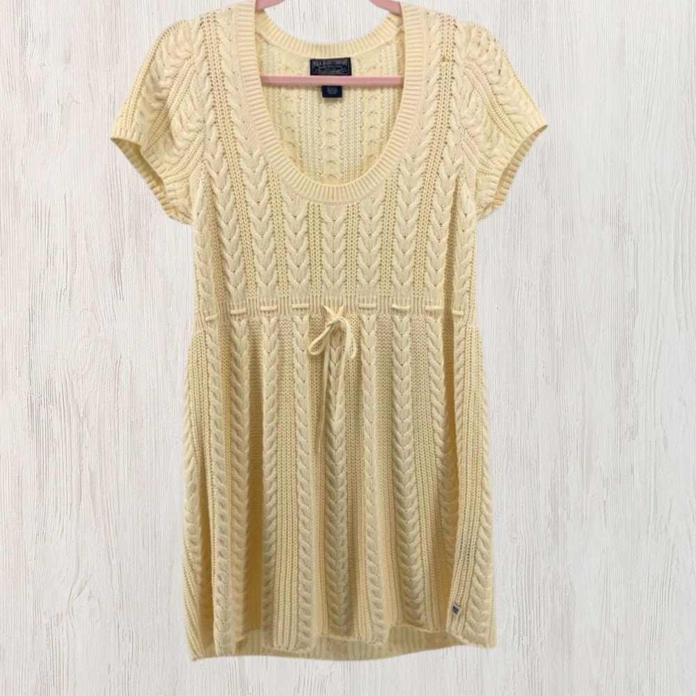 Vintage Polo Jeans Co Ralph Lauren Cream Cable Knit Drawstring Tunic Top Large
